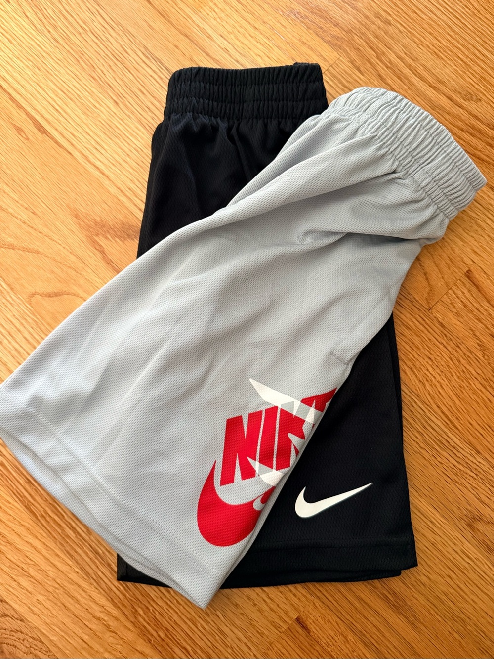 Nike Kids Two-Tone Athletic Shorts - Black, Light Gray & Red Logo